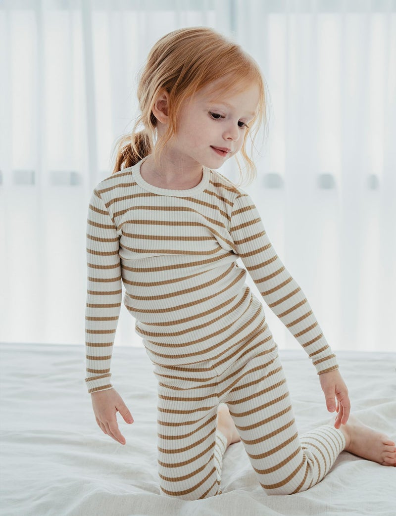 AVAUMA Baby Boys Girls Pajama Set 6M-7T Kids Cute Toddler Snug fit Pjs Cotton Sleepwear (Stripe_Mustard Small) - Image 4